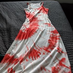 Red and white maxi dress